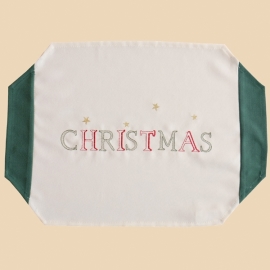 Decke - ecru-grün Stickerei "Christmas" (35/50 cm)