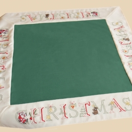 Mitteldecke - ecru-grün Stickerei "Christmas" (85/85 cm)