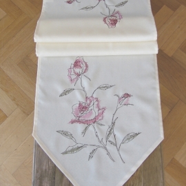 Tischläufer - ecru-bunt Stickerei "Rose" (40/140 cm)