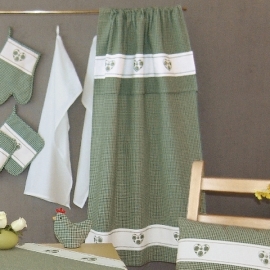 Küche und mehr - Überhandtuch, grün-weiß kariert Stickerei "Herz" (70/100 cm)