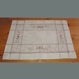 Decke - Leinenoptik, Hohlsaum & Stickerei "Blume rosa" (35/50 cm)