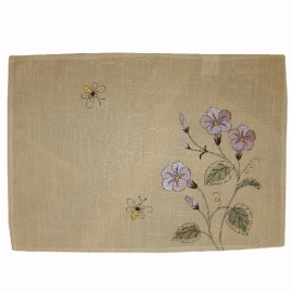 Decke - dunkelecru-bunt Stickerei "Blumen" (35/50 cm)