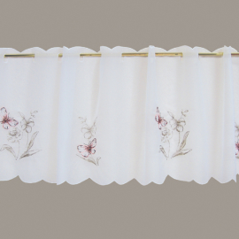 Küche und mehr - Bistrogardine Organza, weiß-bunt Stickerei "Schmetterling" (80/150 cm)