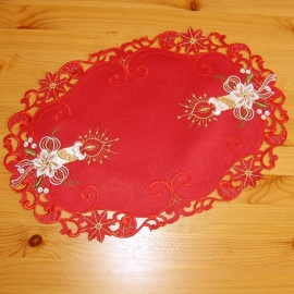 Decke - oval rot-bunt Stickerei "Kerzen" (30/45 cm)