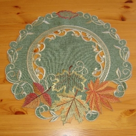 Runde Decke - grün-bunt Stickerei "Herbstlaub" (40 cm)
