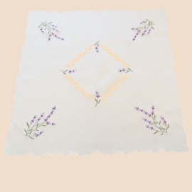 Mitteldecke - ecru-bunt Stickerei "Lavendel" (85/85 cm)