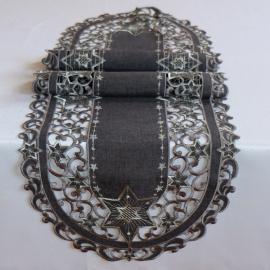 Tischläufer - 40 x 140 cm oval, dunkelgrau-silber Stickerei Sterne