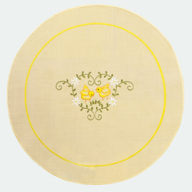 Runde Decke - Ø 30 cm beige-bunt Stickerei Küken (SP)