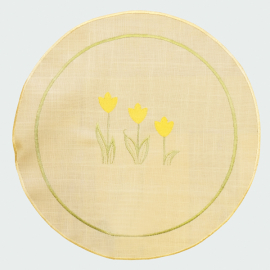 Runde Decke - Ø 30 cm beige-bunt Stickerei Tulpen (SP)