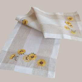 Tischläufer - 40 x 140 cm ecru x beige-bunt Stickerei Sonnenblumen