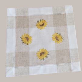 Decke quadratisch - 35 x 35 cm ecru/beige-bunt Stickerei Sonnenblumen