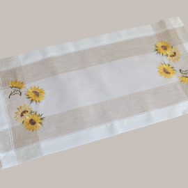 Tischläufer - 40 x 90 cm ecru beige-bunt Stickerei Sonnenblumen