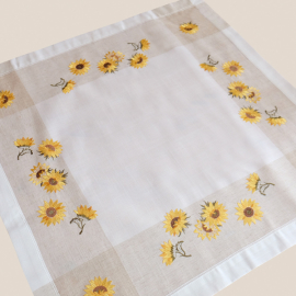 Mitteldecke - 85 x 85 cm ecru beige-bunt Stickerei Sonnenblumen