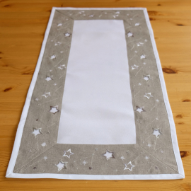 Tischläufer - weiß-hellgrau/silber Stickerei "Sterne" - (40x90 cm)