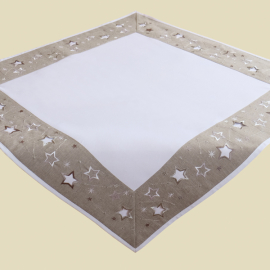 Mitteldecke - weiß-hellgrau/silber Stickerei "Sterne" - (85x85 cm)