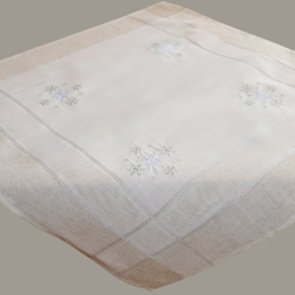 Mitteldecke - beige Stickerei "Schneesterne" mit silber - (85x85 cm)