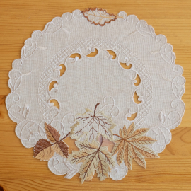 RundeDecke - beige-bunt Stickerei "Herbstlaub" - (Ø30 cm)