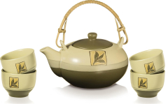 Tea Hour Keramik-Teeset: 1 Teekanne, 4 Schalen, Reliefdekor